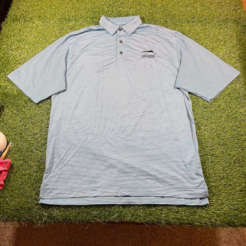 FootJoy Striped Polo Shirt Size L Blue Lake Tahoe Golf Course